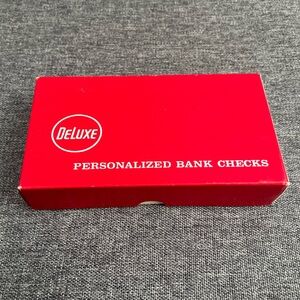 Vintage Deluxe Personalized Bank Check Box 70s Red White Movie Prop Office Retro